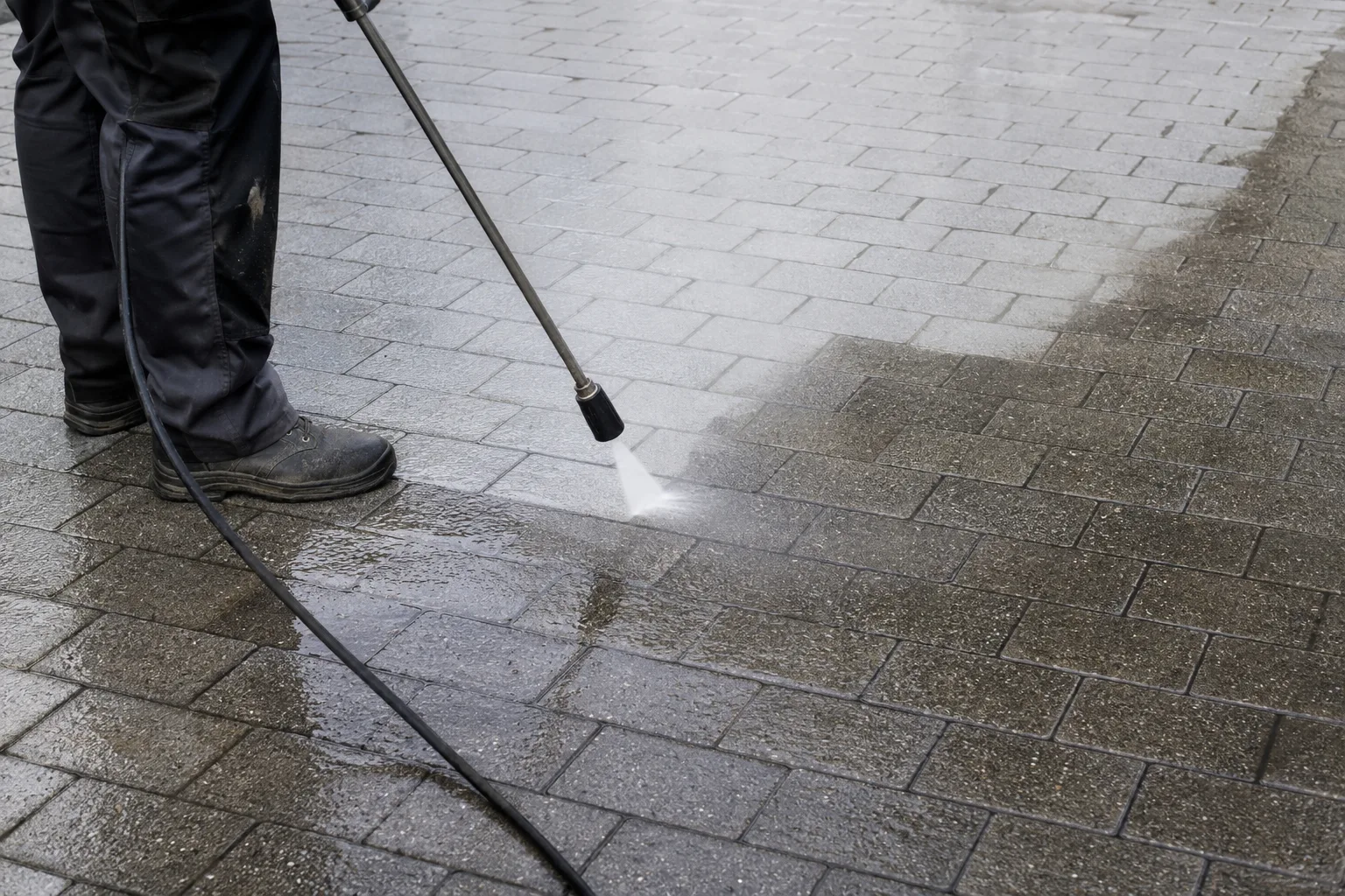 Iliustracinė trinkelių valymo nuotrauka